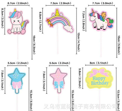 Unicorn Rainbow Theme Birthday Cake Decorating Toppers 6 pack