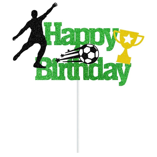 Soccer Theme Glitter Birthday Cake Topper