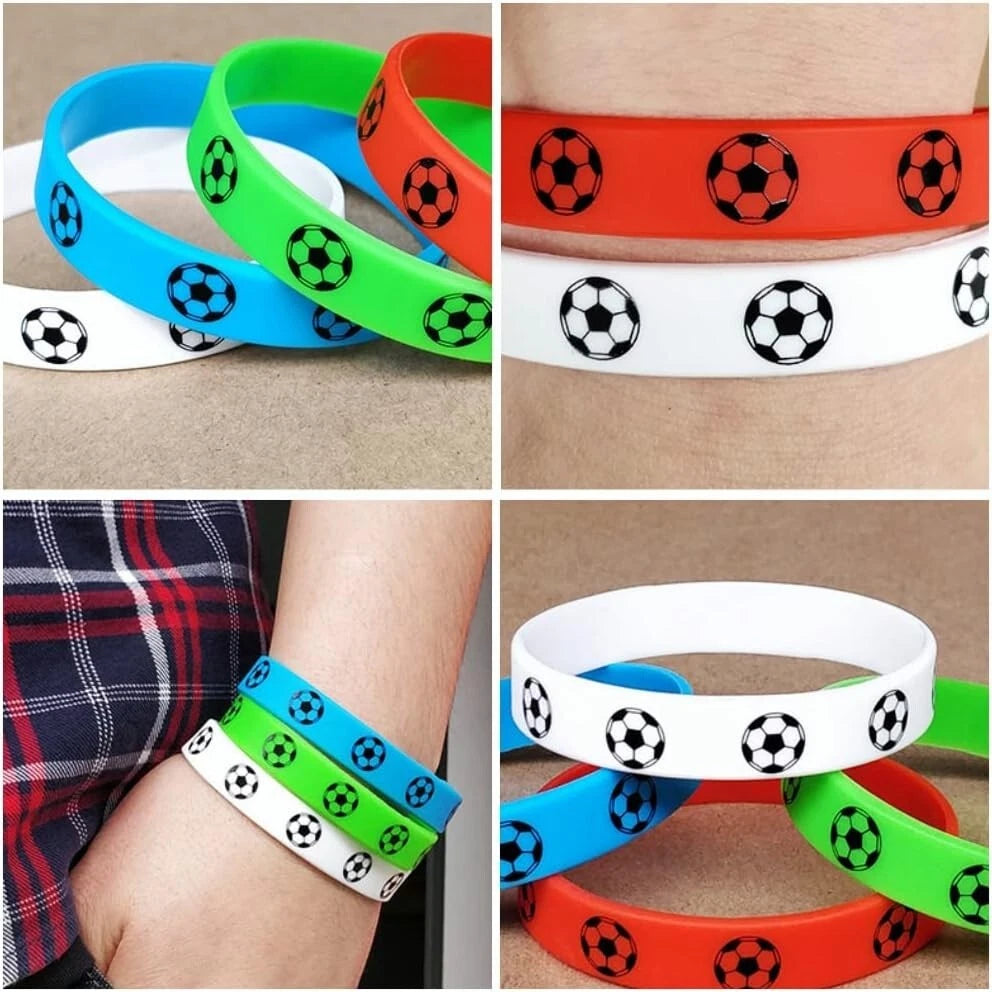 Soccer Theme Silicone Bracelets Rubber Wristbands 12 Pack