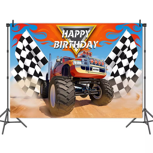 Monster Truck Birthday Party Backdrop Banner 150cm x 100cm