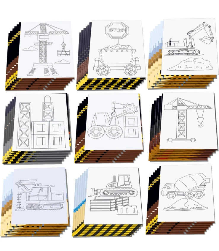12pcs Construction DIY Coloring Books | Kids Party Favor Art Drawing Trucks Activity