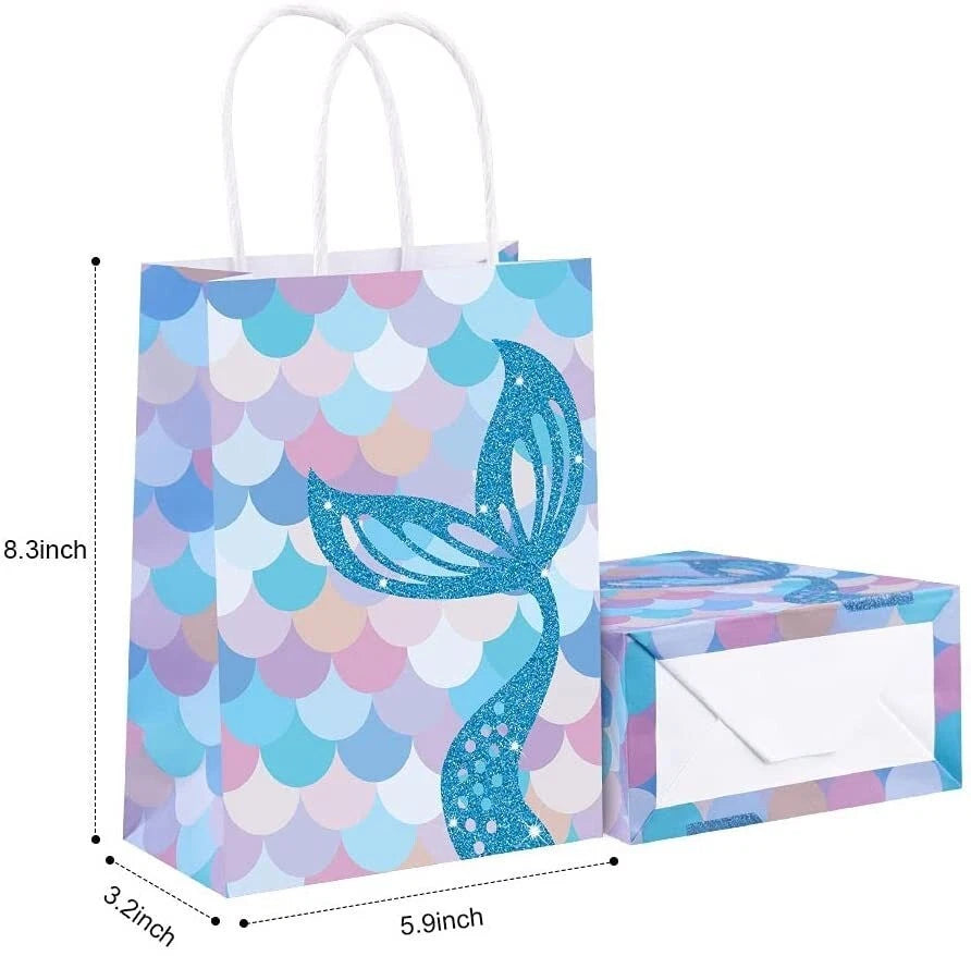 Mermaid Under the Sea Paper Gift Bags with Handles (Pack of 12)