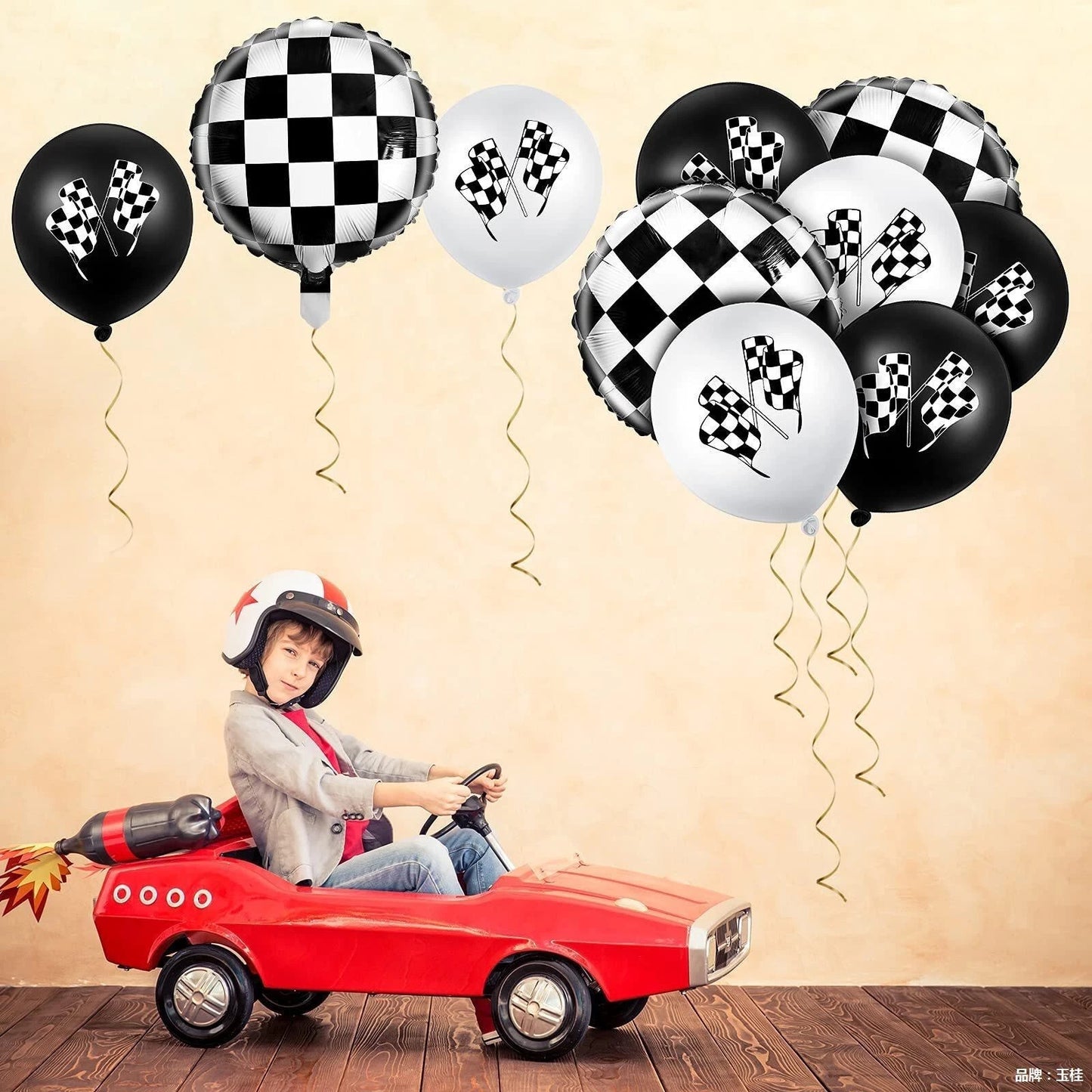 Checkered Print Assorted Foil Latex Balloons 12 Pack