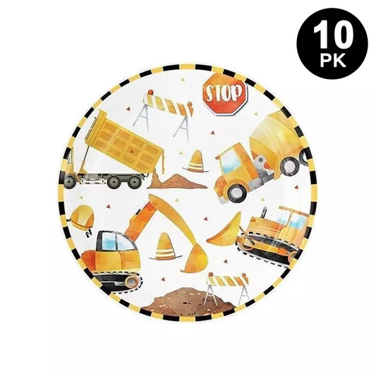 Construction Truck Theme 7 inch 17cm Paper Plates Round 10pk