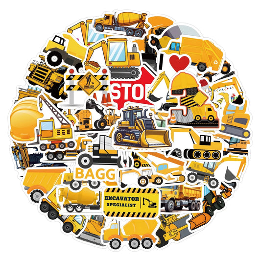 55pcs Construction Trucks Theme Vinyl Stickers