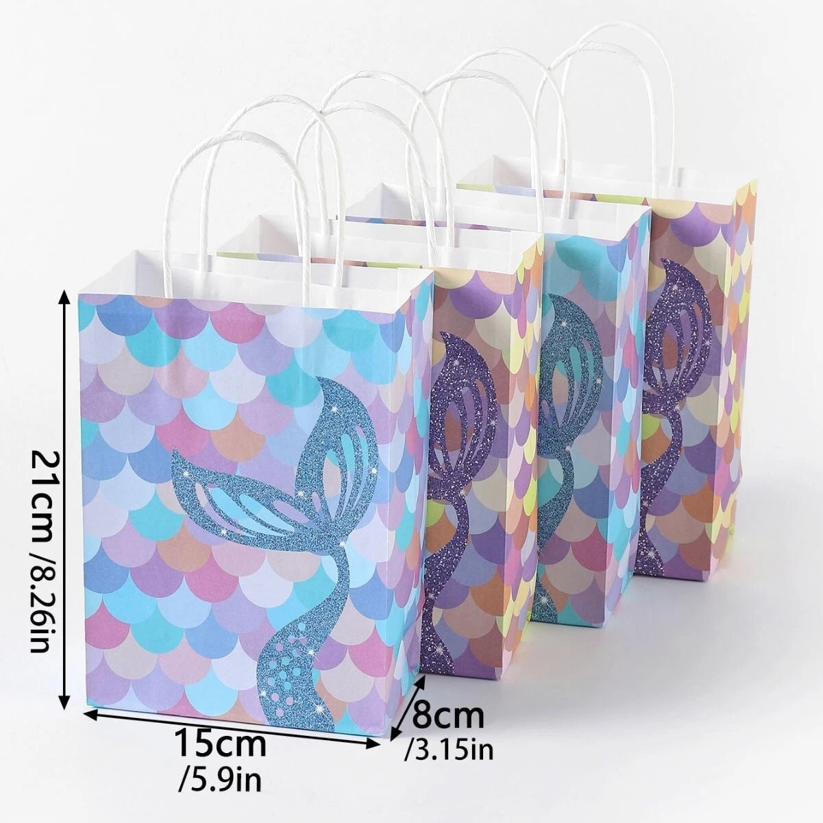 Mermaid Under the Sea Paper Gift Bags with Handles (Pack of 12)