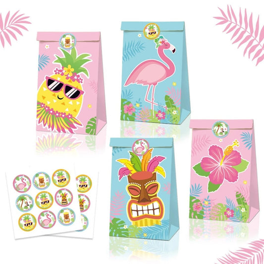 Hawaii Flamingo Paper Gift Bags with Mini Stickers (Pack of 12)