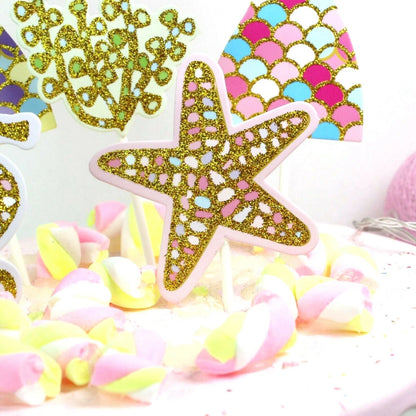 Mermaid Tail Under the Sea Birthday Cake Toppers 5 pcs