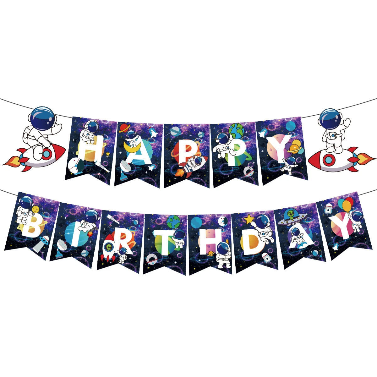 Outer Space Astronaut Rocket Theme Birthday Banner 2 Meter