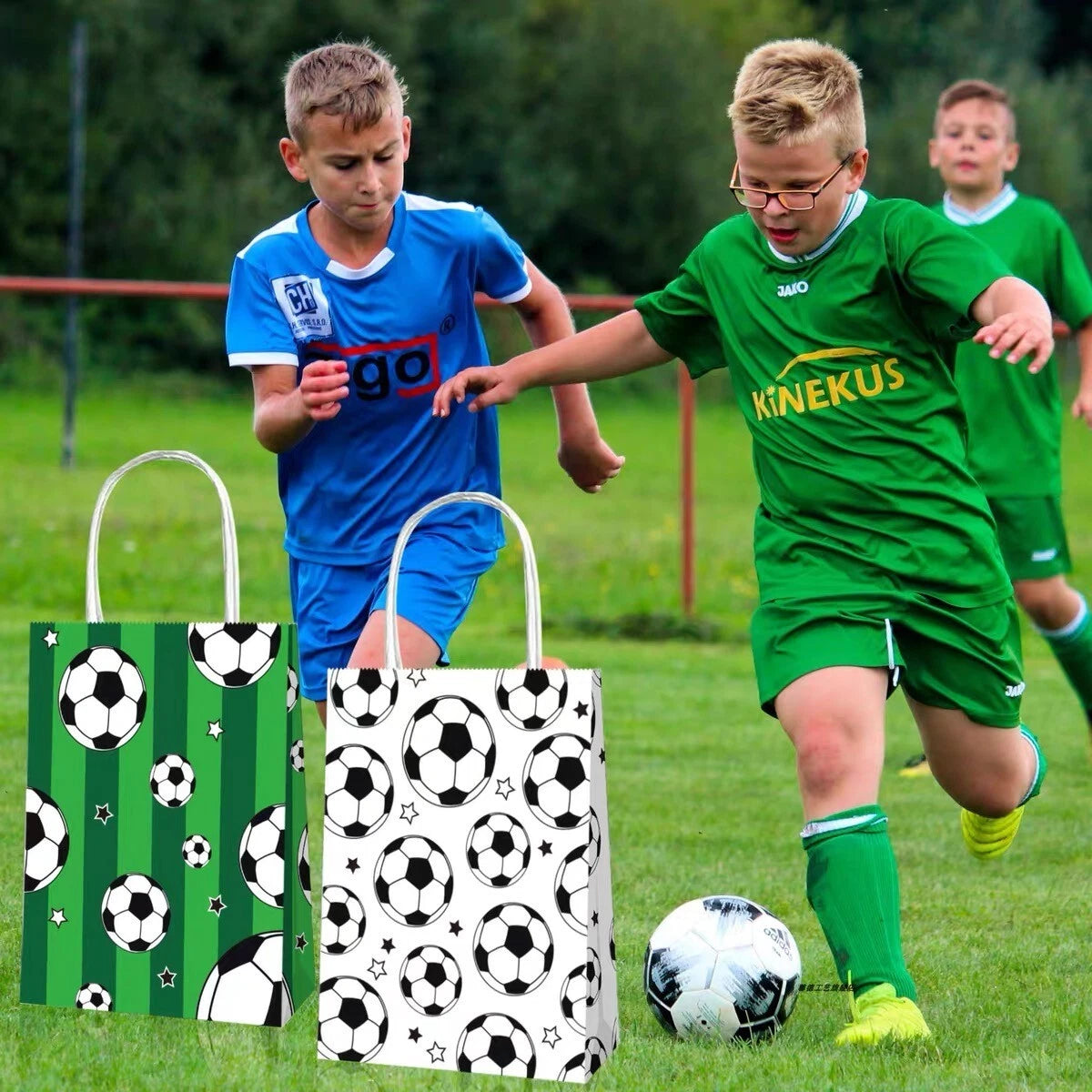 Soccer Print Paper Gift Bags with Handles (Pack of 12)