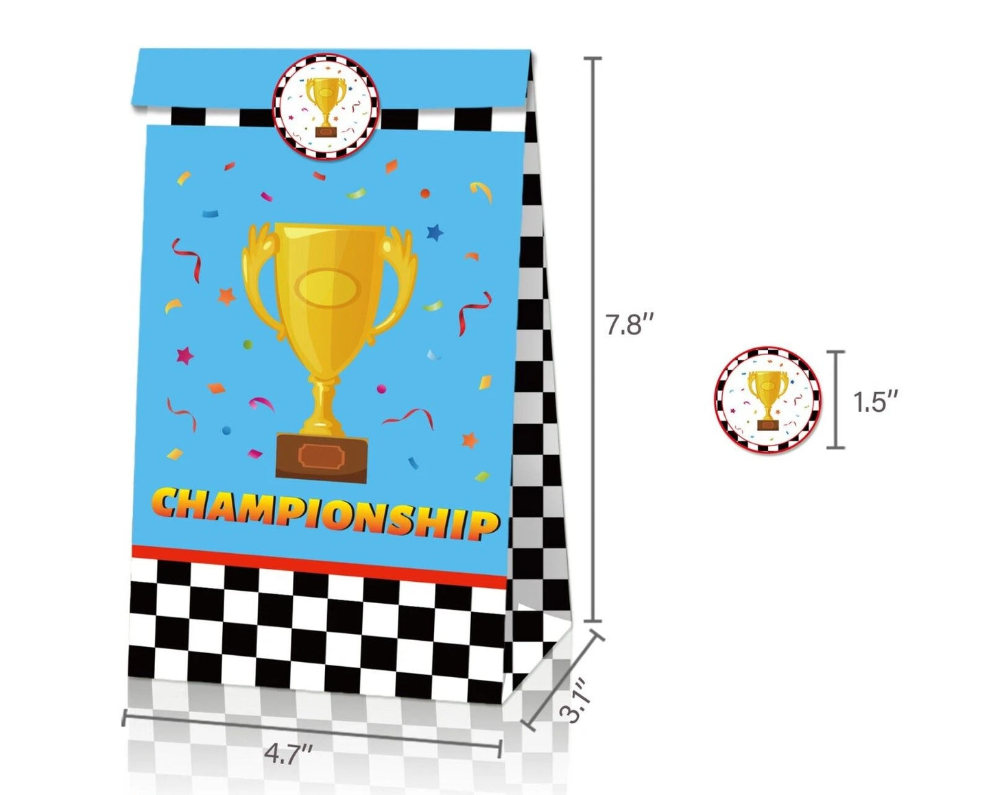 Racing Car Theme Paper Gift Bags with Mini Stickers (Pack of 12)