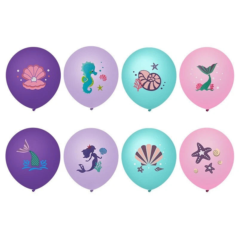38pcs Mermaid Shell Starfish Printed Assorted Latex Confetti Balloons