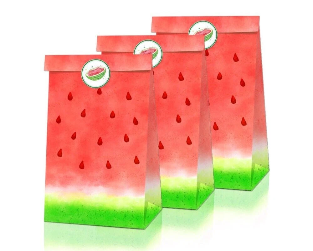Watermelon Theme Paper Gift Bags with Mini Stickers (Pack of 12)