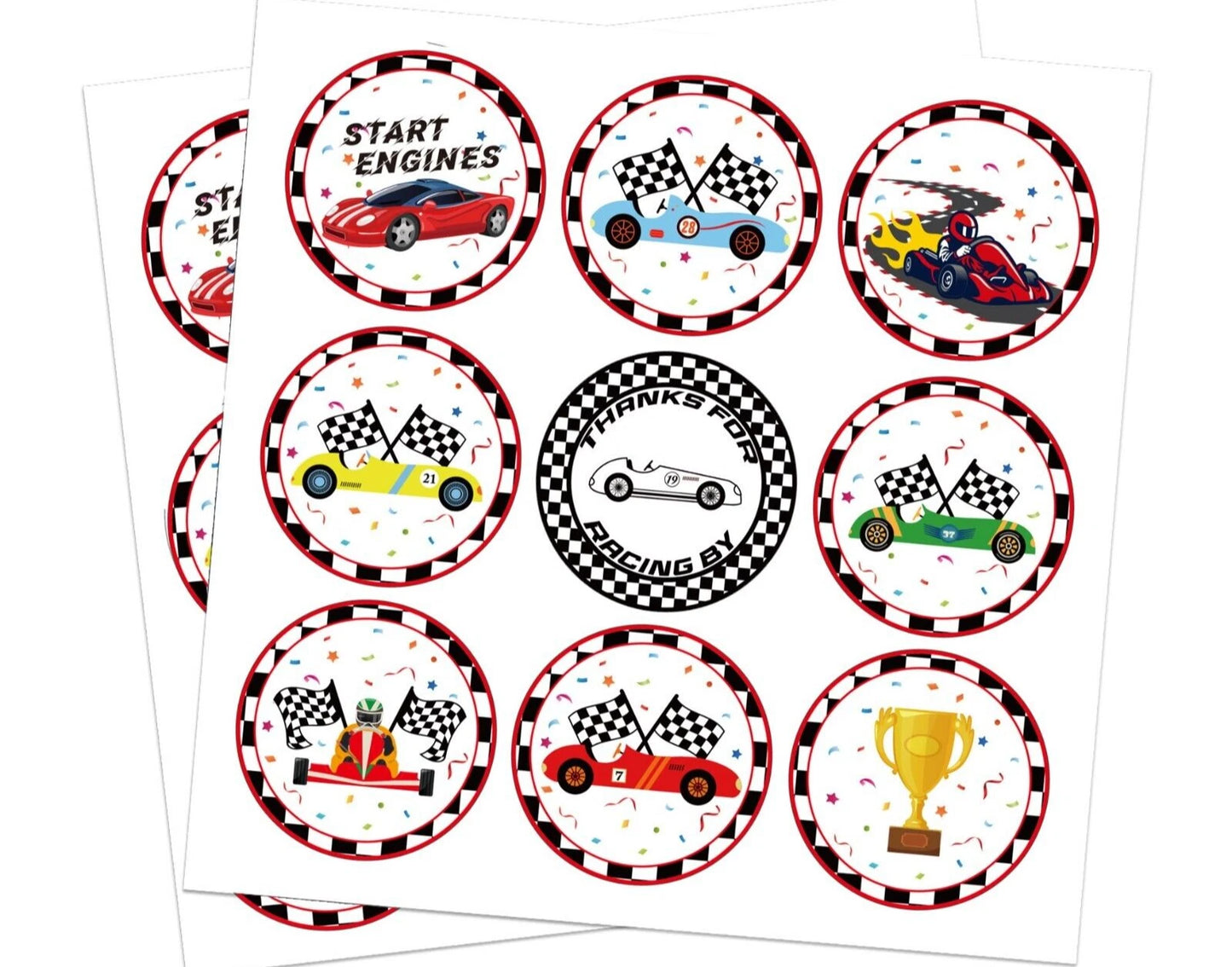 Racing Car Theme Paper Gift Bags with Mini Stickers (Pack of 12)
