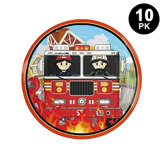 Fire Truck Fireman Theme 17cm 7 inch Round Paper Plates 10PK