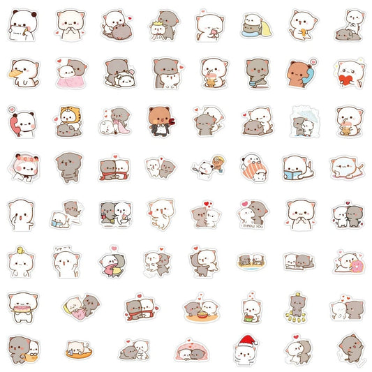 60pcs Kawaii Cute Cat Theme Vinyl Stickers