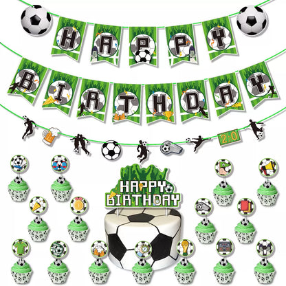Soccer Birthday Decorating Set | Banner Pennant Balloons Cake Toppers