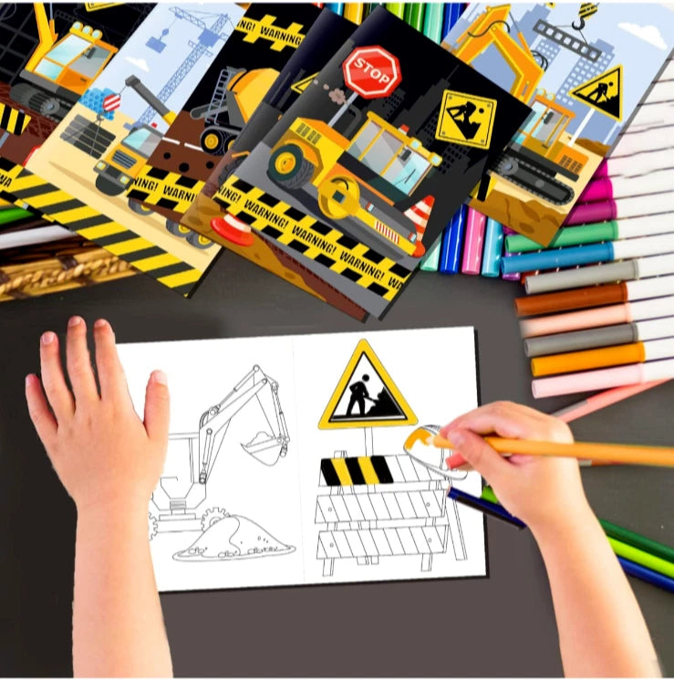 12pcs Construction DIY Coloring Books | Kids Party Favor Art Drawing Trucks Activity