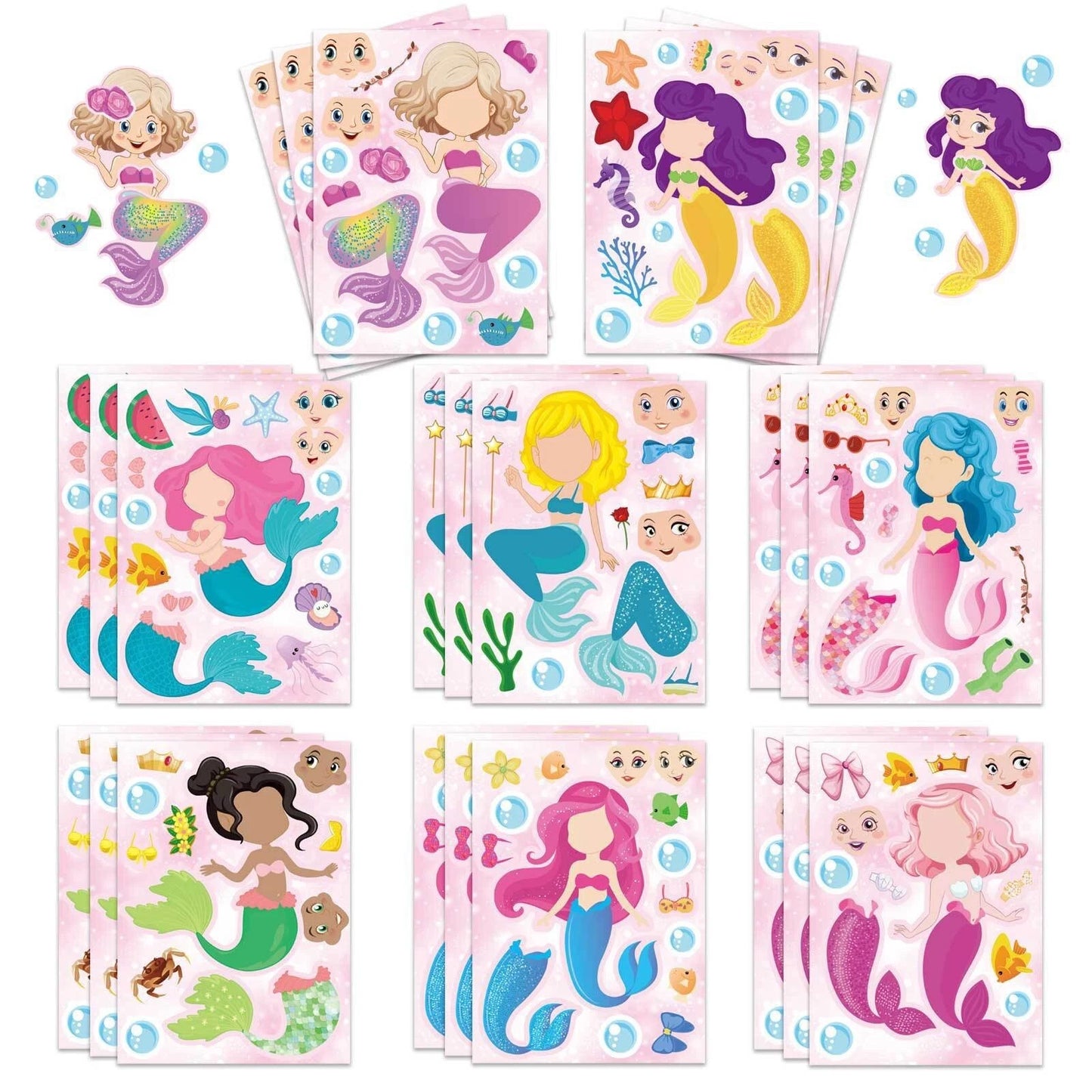 Mermaid Princess Make a Face DIY Stickers (8 Sheets)