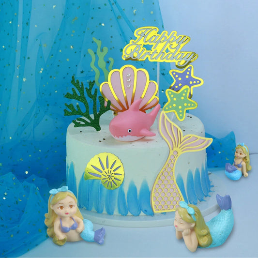8pcs Mermaid Tail Under the Sea Birthday Cake Toppers