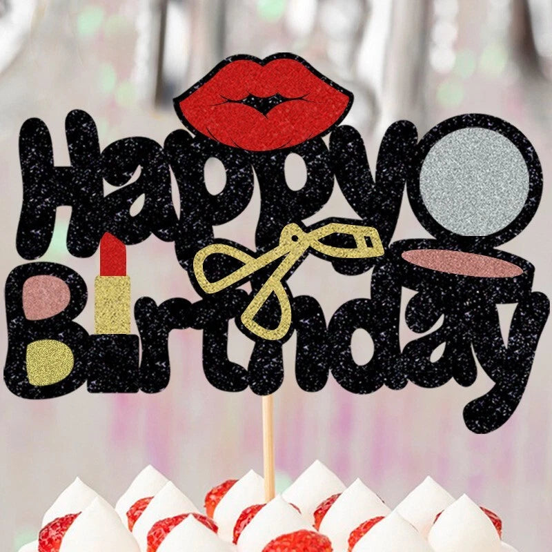 Girls Makeup cosmetics Birthday Cake Topper