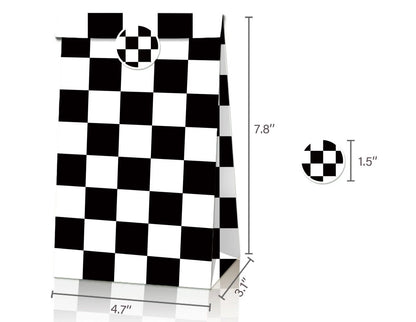 Checkered Print Paper Gift Bags with Mini Stickers (Pack of 12)