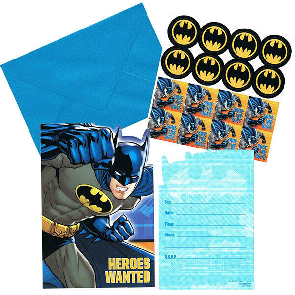 Batman Postcard Invitations 8pk with Envelopes Seals Mini Stickers