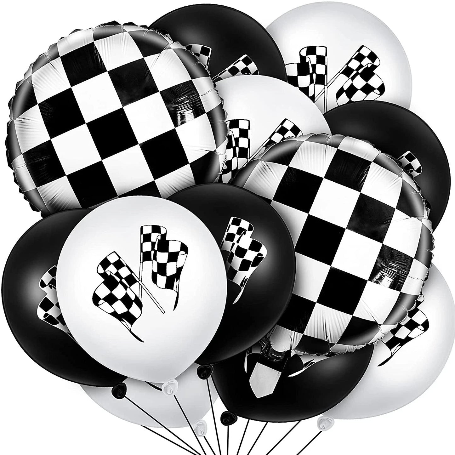 Checkered Print Assorted Foil Latex Balloons 12 Pack