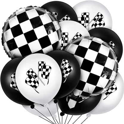 Checkered Print Assorted Foil Latex Balloons 12 Pack