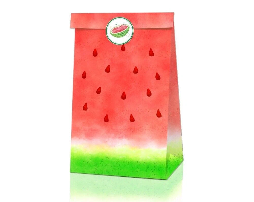 Watermelon Theme Paper Gift Bags with Mini Stickers (Pack of 12)