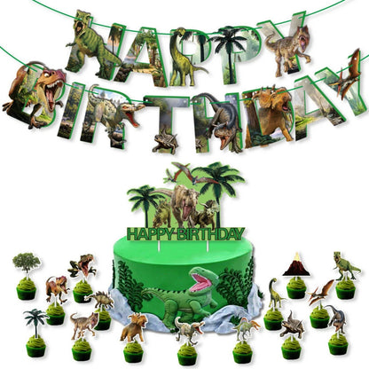 Dinosaur Theme Party Decorating Set | Balloon Garland Birthday Banner Cake Cupcake Toppers