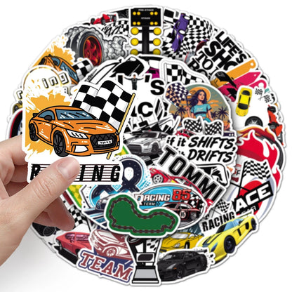 Racing Car Theme Vinyl Stickers 50 Pack