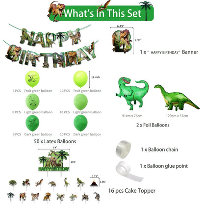 Dinosaur Theme Party Decorating Set | Balloon Garland Birthday Banner Cake Cupcake Toppers