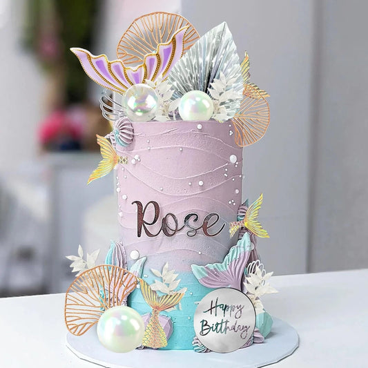 26pcs Mermaid Theme Birthday Cake Topper Decorating Set