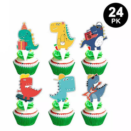 Pack of 24 Cartoon Dinosaur Cupcake Toppers