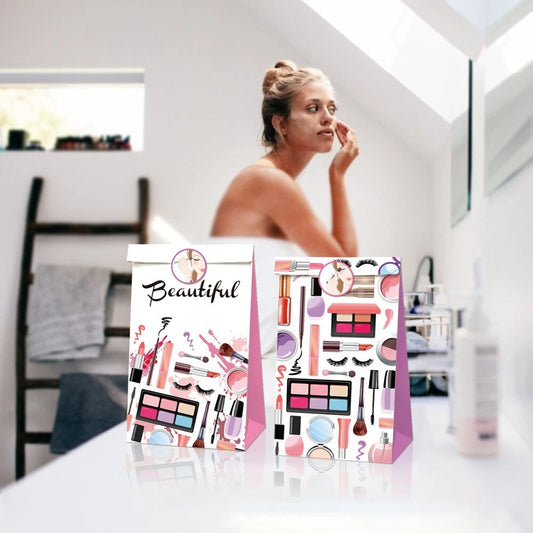 Beauty Makeup Cosmetics Paper Gift Bags with Mini Stickers (Pack of 12)