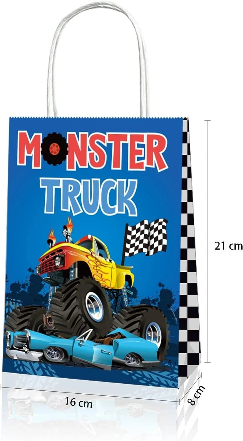 Monster Truck Paper Gift Bags with Handles 12 Pack