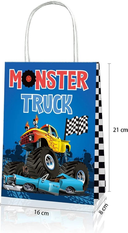 Monster Truck Paper Gift Bags with Handles 12 Pack
