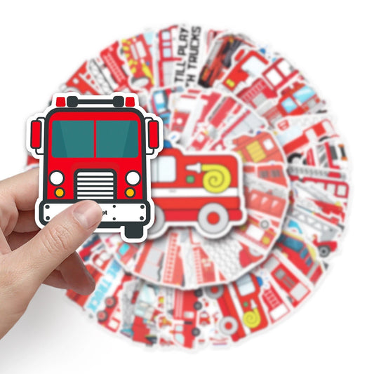 50pcs Fire Trucks Theme Vinyl Stickers
