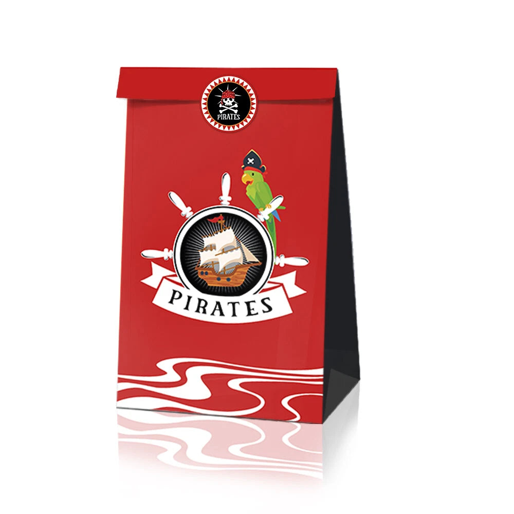 Pirates Theme Paper Gift Bags with Mini Stickers (Pack of 12)