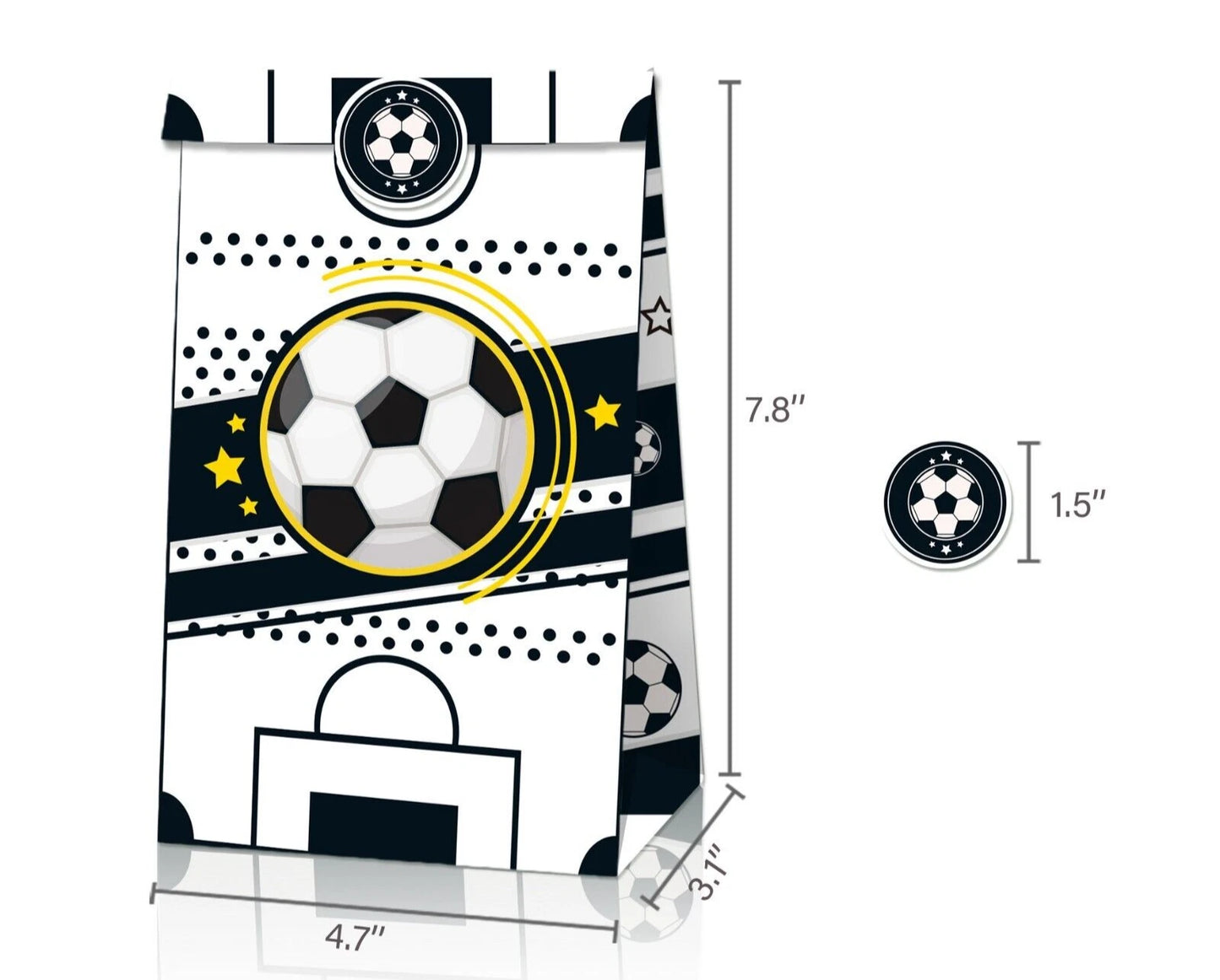 Soccer Print Paper Gift Bags with Mini Stickers (Pack of 12)
