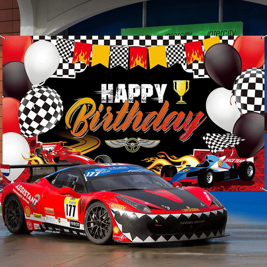 Racing Car Birthday Party Backdrop Banner 150cm x 100cm