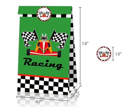 Racing Car Theme Paper Gift Bags with Mini Stickers (Pack of 12)