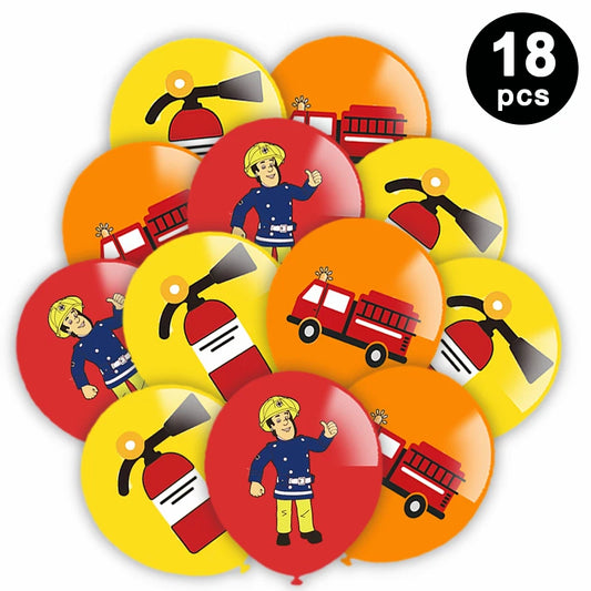 18pcs Fire Truck Fireman Printed 12 inch Latex Balloons