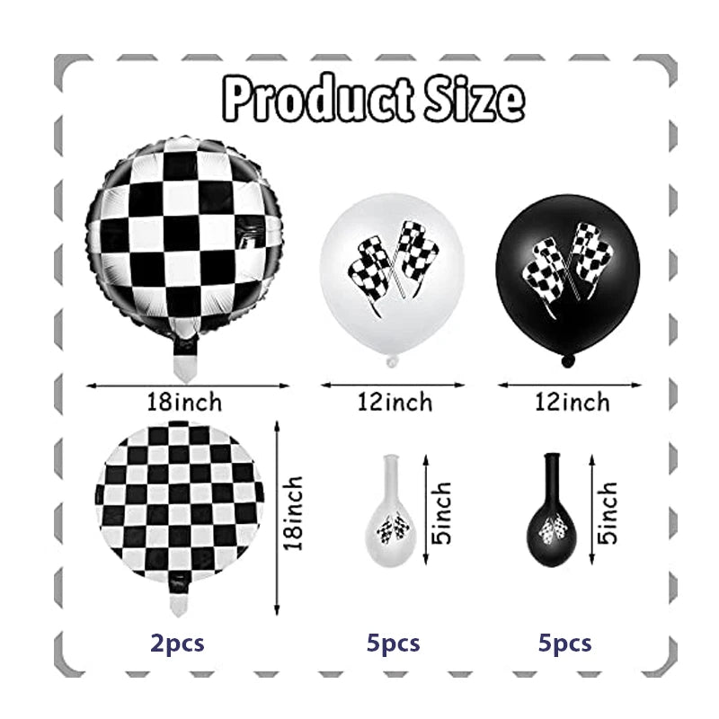 Checkered Print Assorted Foil Latex Balloons 12 Pack
