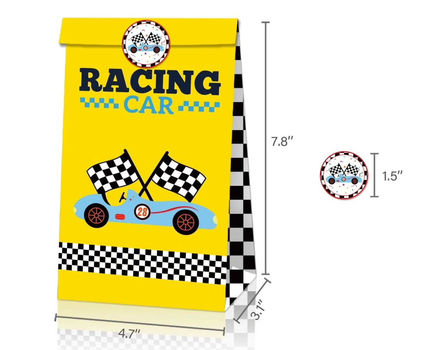 Racing Car Theme Paper Gift Bags with Mini Stickers (Pack of 12)