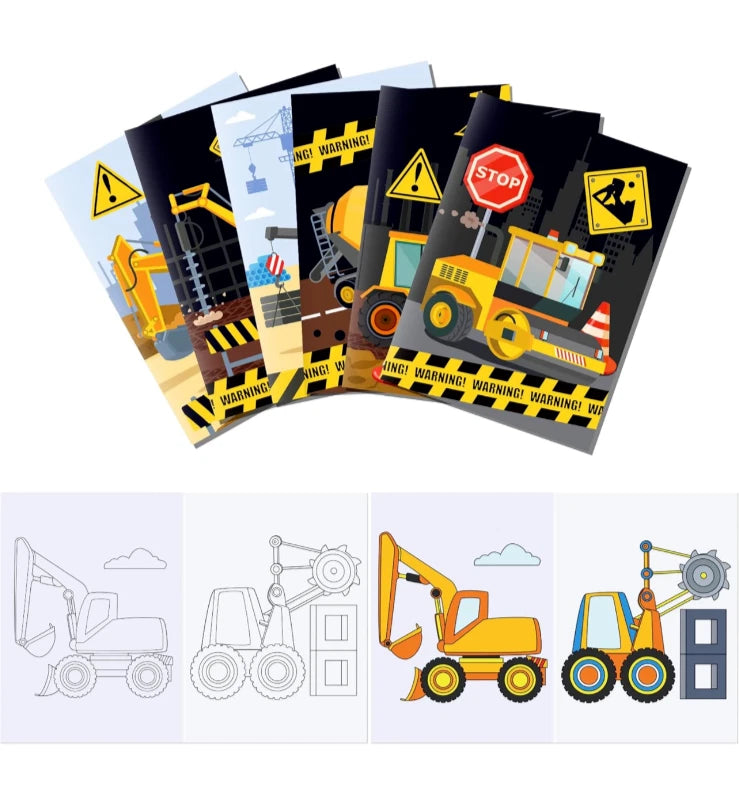 12pcs Construction DIY Coloring Books | Kids Party Favor Art Drawing Trucks Activity