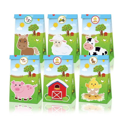 Farm Animals Paper Gift Bags with Mini Stickers 12PK