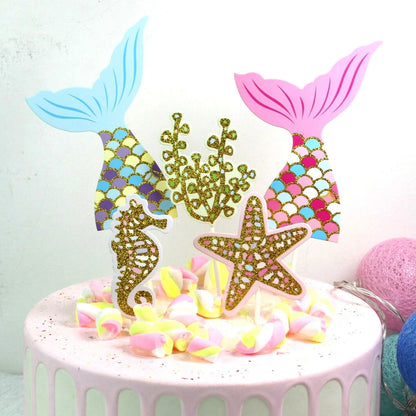 Mermaid Tail Under the Sea Birthday Cake Toppers 5 pcs