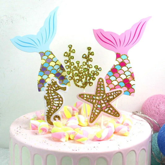 5pcs Mermaid Tail Under the Sea Birthday Cake Toppers
